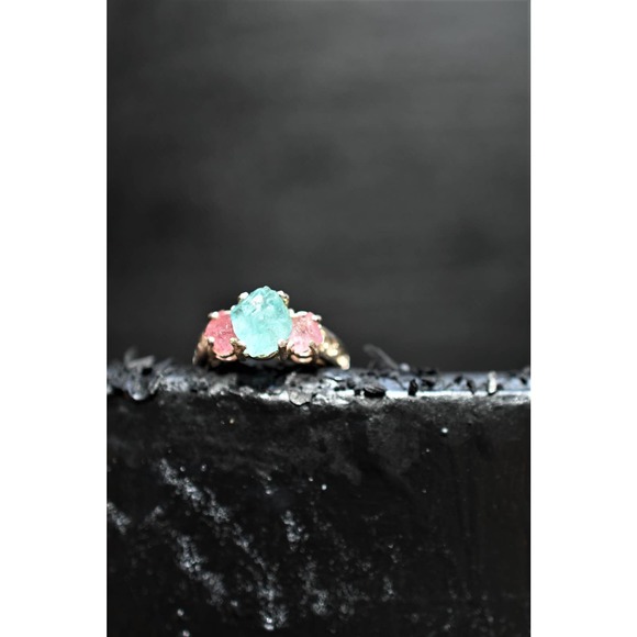 Engagement ring, pink tourmaline and aquamarine size 3 4 5 6 7 8 9 10 11… - Picture 1 of 2